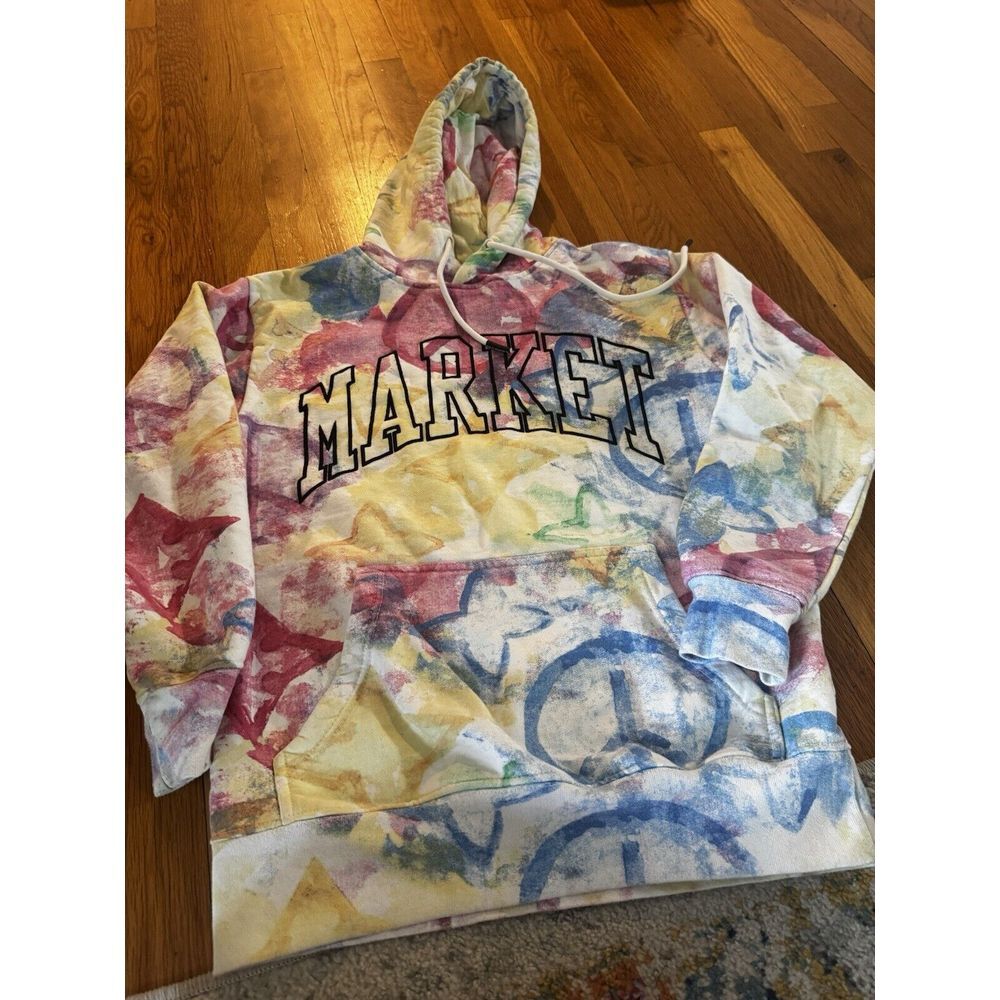 Chinatown Market Tye Dye Hoodie‎ Size S Colorful Peace Signs Unisex Drawstring